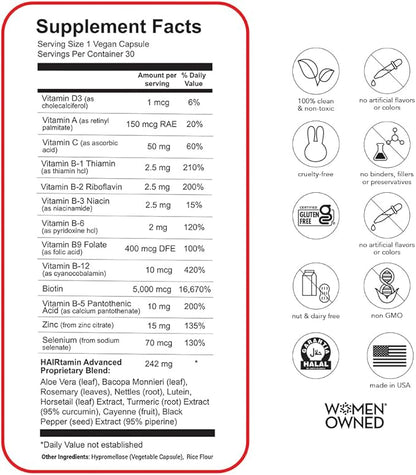 HAIRtamin Advanced Hair & Scalp Serum Pack | All-Natural Vegan Biotin Capsules & Serum Sample for Hair, Skin & Nail Growth