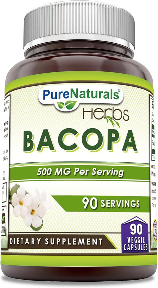 Pure Naturals Bacopa 500 mg 90 Veggie Capsules Supplement | Non-GMO | Gluten Free | Made in USA