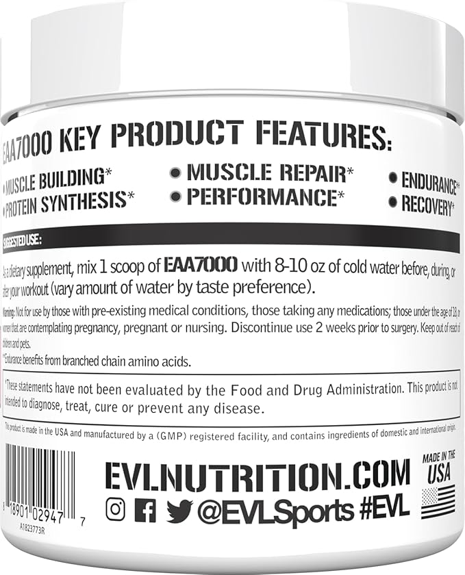 Evlution Nutrition EAA7000 - Pre & Post Workout Powder - Muscle Building + Recovery Supplement - 7g Essential Amino Acids + 5g BCAAs - Endurance + Energy Support - 30 Servings - Pink Lemonade