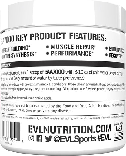 Evlution Nutrition EAA7000 - Pre & Post Workout Powder - Muscle Building + Recovery Supplement - 7g Essential Amino Acids + 5g BCAAs - Endurance + Energy Support - 30 Servings - Pink Lemonade