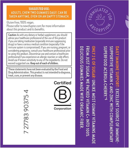 New Chapter Vitamin C+ Gummies – 40% Less Sugar§, Excellent Source of Vitamin C, Two Daily Gummies for Immune Support with Acerola Cherry, Vegan, Non-GMO, Gluten Free, Citrus Flavored, 60ct