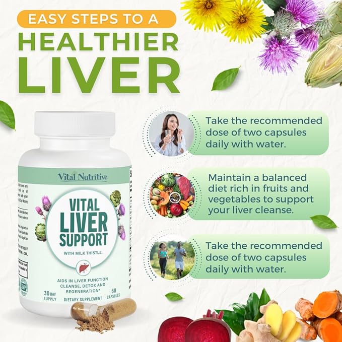 Vital Liver Support New Formula Liver Supplement and Liver Vitamin – 9-in-1 Liver Health Formula,Cleanse & Repair Formula with Organic Milk Thistle Supports Liver Health Cleanse