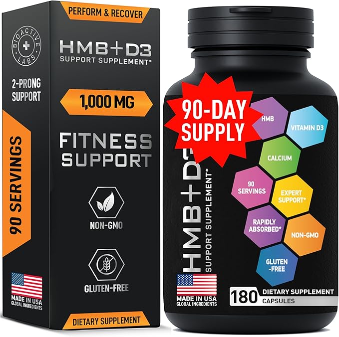 Liquid Melatonin 3mg and Advanced HMB and Vitamin D3 Supplement Power and Recovery Bundle