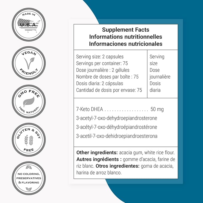 Supersmart - 7-Keto DHEA Supplement 25 mg - Natural DHEA Metabolite | Non-GMO & Gluten Free - 150 Vegetarian Capsules