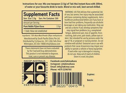 Taki Mai Instant Kava Kava Powder 500g – Premium Kava Root Powder with High Kavalactone Content – Natural Relaxation Aid for Calmness, Stress Relief, and Sleep Support – Easy-to-Mix