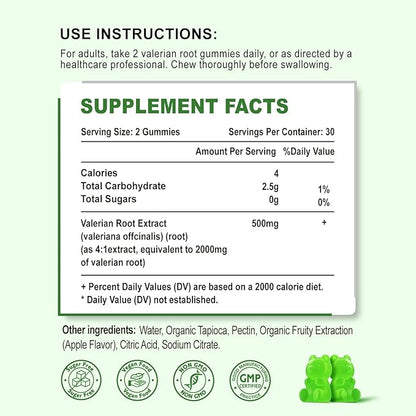 2 Pack Organic Valerian Root Gummies, Herbal Supplement for Relaxation & Mood Support, Sleep Gummies Without Melatonin for Adults, Vegan, Non-GMO, Apple Flavor, 120 Count