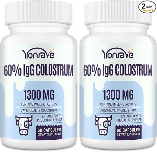 Bovine Colostrum Capsules Supplement 1300mg - Extra High 60% IgG Bovine Colostrum - Gut, Bone, Exercise, Immune - 120 Capsules