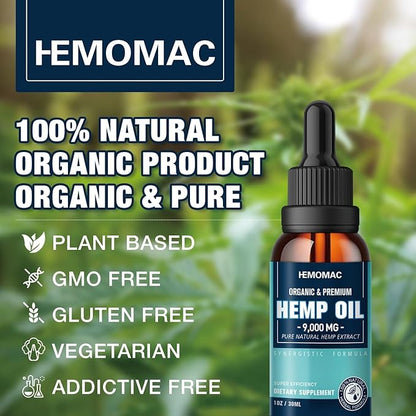 Hemp Oil High Potency - Maximum Strength Natural Hemp Drops for Sleep Anxiety Pain Organic Tincture with Vegan, Non-GMO（3-Pack）