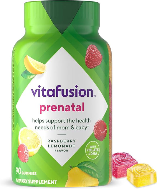 vitafusion PreNatal Gummy Vitamins, Raspberry Lemonade Flavored, Pregnancy Vitamins for Women, With Folate and DHA, America’s Number 1 Gummy Vitamin Brand, 45 Day Supply, 90 Count (Pack of 1)