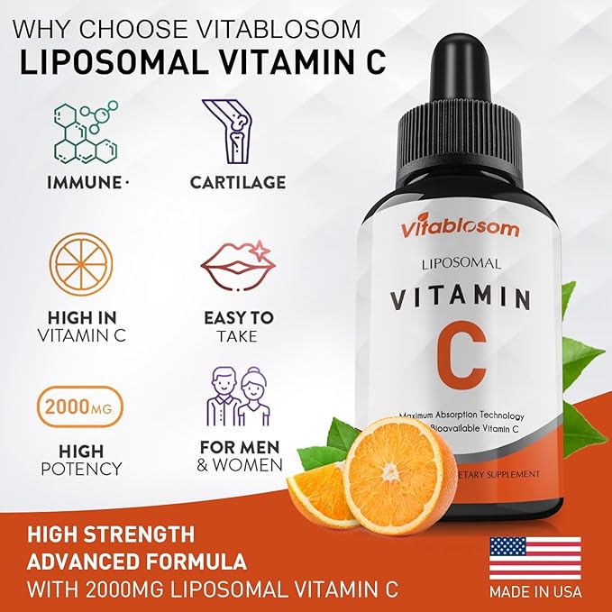 Liposomal Vitamin C 2000mg Liquid for Adults, High Absorption VIT C, Maximize Vitamin C, Good for Immune System & Antioxidant, 60ML (6 Bottles)