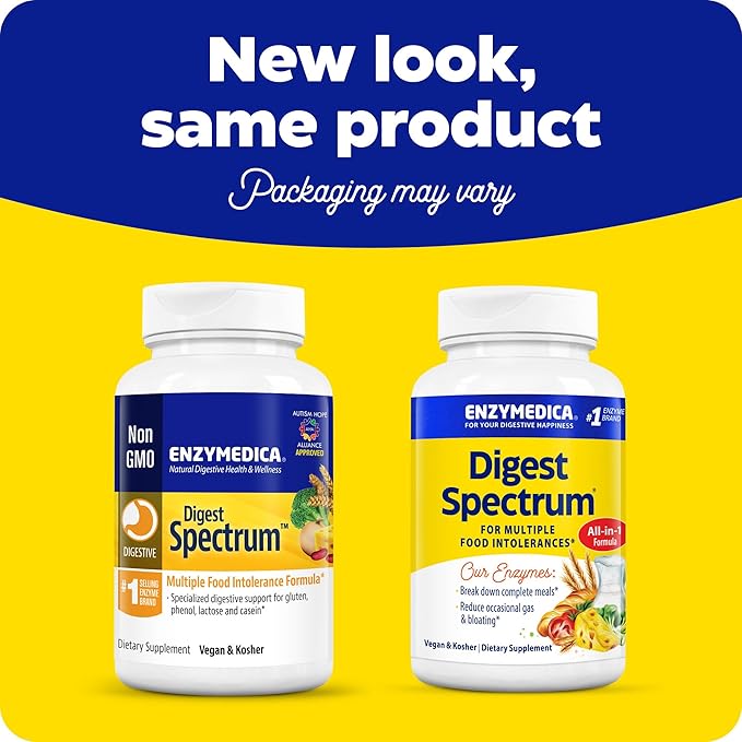 Enzymedica Digest Spectrum, Digestive Enzymes for Multiple Food Intolerances, Offers Fast-Acting Gas & Bloating Relief, 90 Count