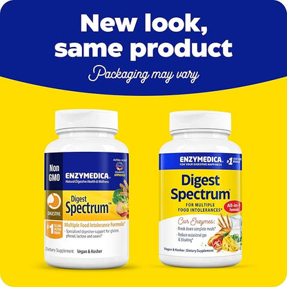 Enzymedica Digest Spectrum, Digestive Enzymes for Multiple Food Intolerances, Breaks Down Gluten, Phenol, Lactose & Casein, Offers Fast-Acting Gas & Bloating Relief, 240 Count
