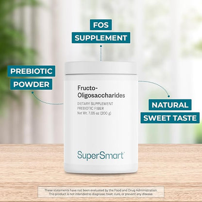 Supersmart - Fructo Oligosaccharides Powder (Prebiotics FOS) - Oligofructose Inulin - Fiber Supplement - Intestinal Flora & Gut Health - Digestive Support | Non-GMO & Gluten Free - 200 g