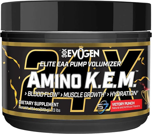 Evogen Amino K.E.M. - EAA & BCAA Powder Pump Volumizer | BCAAs Amino Acids Supplement for Blood Flow, Muscle Growth, & Hydration | Victory Punch | 30 Servings