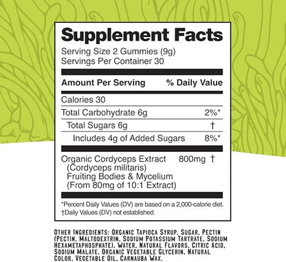 Troomy Boost Cordyceps All Natural Mushroom Gummies - Supports Active Lifestyle & Hyper Focus - Lemon Lime - 60 Count