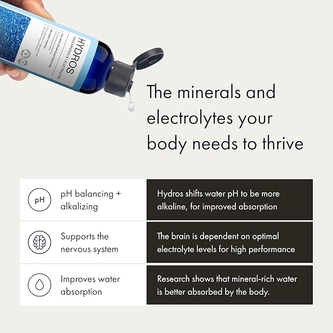 Synchro - Hydros Trace Mineral Drops with Electrolytes, Mineral-Rich Water Drop for Electrolyte Water, Hydrating Electrolyte Drops for Nervous System Support, Mineral Drops for Drinking Water, 8 fl oz