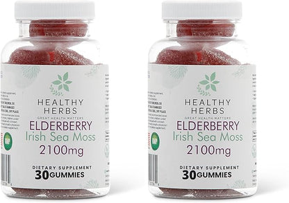 Organic Sea Moss Gummies - Concentrated 2100mg Irish Sea Moss + Elderberry Essentials Blend - Advanced Once-Daily Formulation Made with Apple-Extracted Gummy (2-Pack)