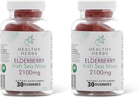 Organic Sea Moss Gummies - Concentrated 2100mg Irish Sea Moss + Elderberry Essentials Blend - Advanced Once-Daily Formulation Made with Apple-Extracted Gummy (2-Pack)