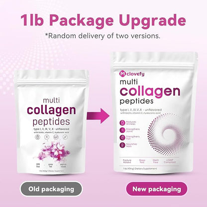 Multi Collagen Peptides Powder, 16 Oz - Protein Supplement, Type I, II, III, V, X with Hyaluronic Acid, Vitamin C and Biotin, Unflavored, Easily Mixes in Drinks(Packaging May Vary)