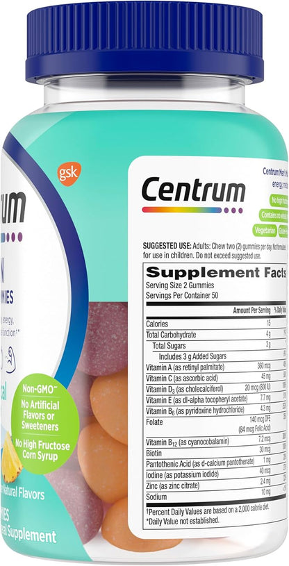 Centrum Men's Multivitamin Gummies, Immune, Energy, Healthy Appearance Support, 100 Count, 50 Day Supply