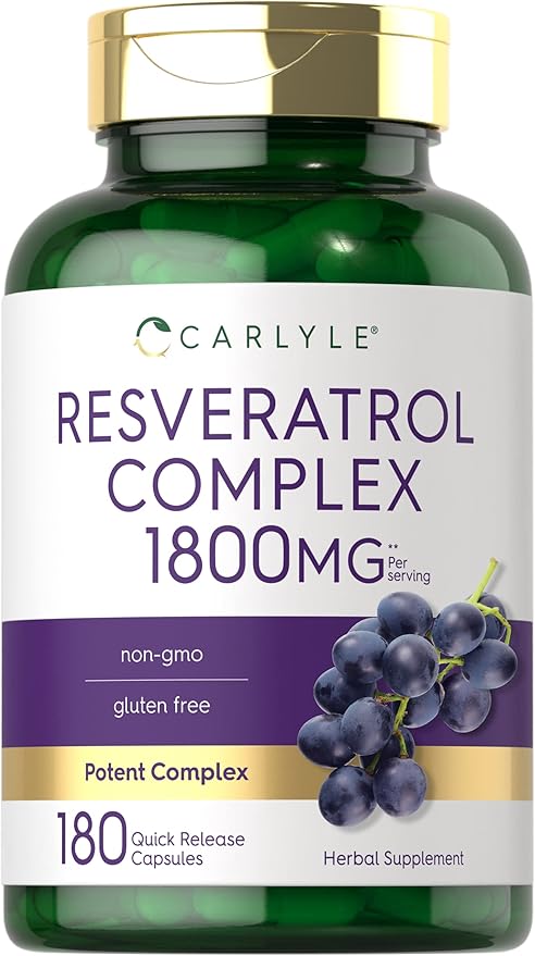 Carlyle Resveratrol Supplement 1800mg | 180 Capsules | Non-GMO & Gluten Free | Potent Complex