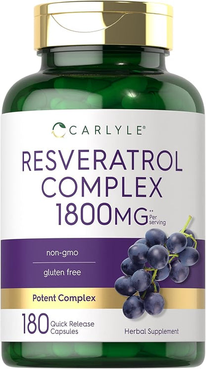 Carlyle Resveratrol Supplement 1800mg | 180 Capsules | Non-GMO & Gluten Free | Potent Complex