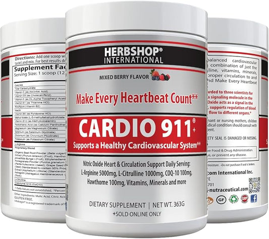 Cardiovascular Support Supplement (30 Servings, Over 12g per) Nitric Oxide Drink Mix (366 Grams, Mixed Berry)