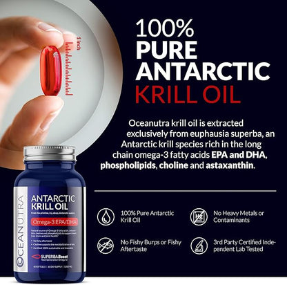 100% Pure Organic Krill Oil 1000mg, 60-Day, Omega 3, Highest Concentration 56% Phospholipids, Wild Caught, Sustainable Traceable Antarctic SuperbaBoost, Astaxanthin, Heart, Skin Care, No Fish Oil