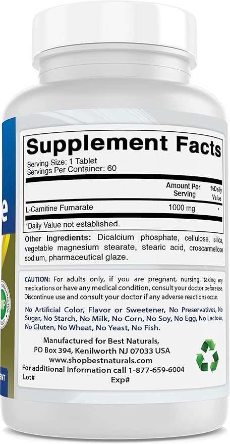Best Naturals L-Carnitine 1000mg 60 Tablets (60 Count (Pack of 2))