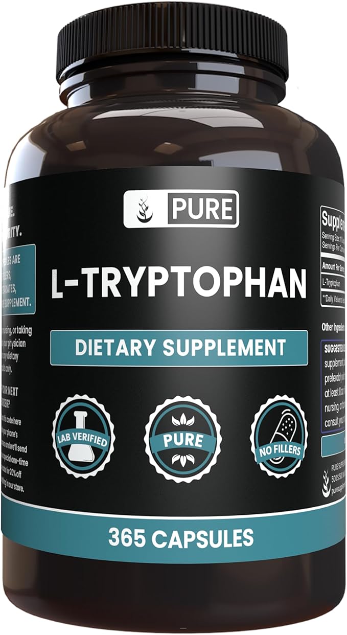 Pure Original Ingredients L-Tryptophan (365 Capsules) No Magnesium Or Rice Fillers, Always Pure, Lab Verified