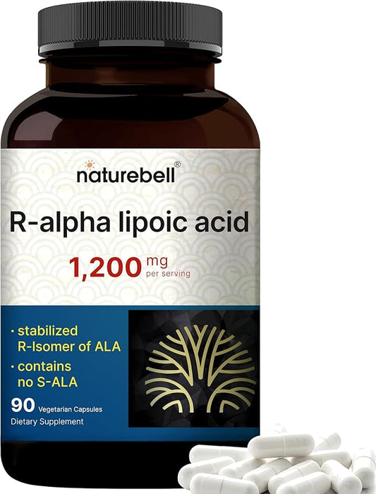 NatureBell R Alpha Lipoic Acid 1,200mg Per Serving, 90 Veggie Capsules | Stabilized R-ALA for Better Absorption – Max Potency – Healthy Aging Antioxidant Supplement – Contains No S-ALA – Non-GMO