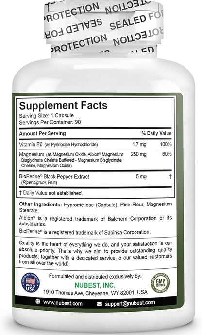 NuBest Magnesium Glycinate Chelate Complex with Albion Magnesium Bisglycinate Chelate, Magnesium Oxide, Vitamin B6 & BioPerine for Bone, Muscle, Natural Sleep, Nerve Function, Brain Booster (Pack 2)
