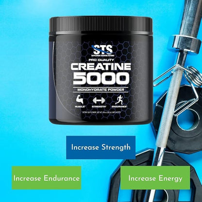 STS Creatine 300 Grams - 100% Pure Raw Creatine Monohydrate Powder, Pre-Workout, Post-Workout, Build Muscle and Stamina - 60 Servings - with Scoop