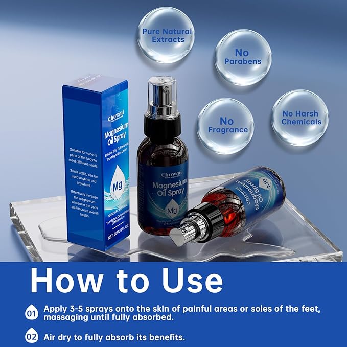 Magnesium Oil Spray, 60ml (2 fl oz) Each, Ultra Pure Topical Magnesium Spray for Body and Feet, Fast Absorbing Magnesium Spray for Muscle Relaxation and Overall Health (2)