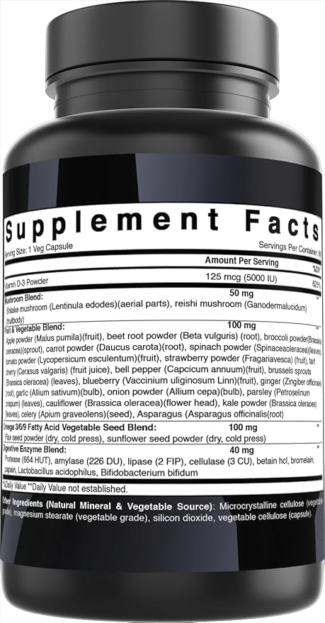 Best Naturals Day-to-Day Vitamin D 5000 IU 90 Veg Capsules - Made with Mushroom Blend, Fruit Vegetable Blend, Omega 3-6-9 Blend, & Digestive Blend