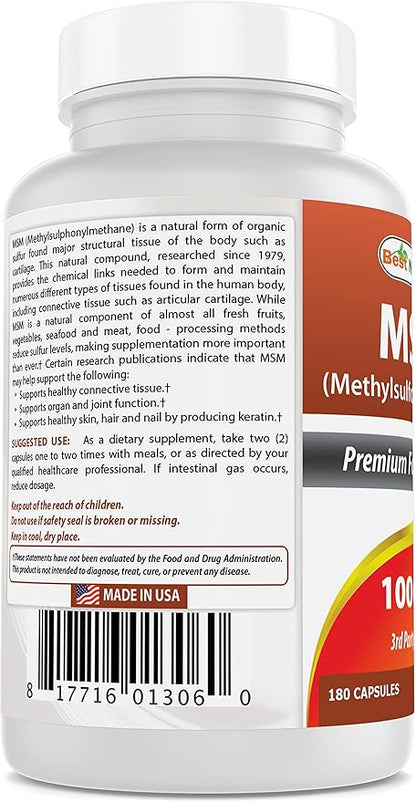 Best Naturals MSM 1000 mg 180 Capsules (180 Count (Pack of 3))