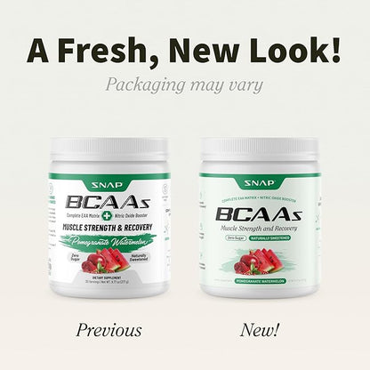 Snap BCAA Powder Essential Amino Energy Supplement with Nitric Oxide Booster - Watermelon Flavor - Pre Workout Powder, Recovery Supplements Post Workout, Muscle Strength & Performance (30 Servings)