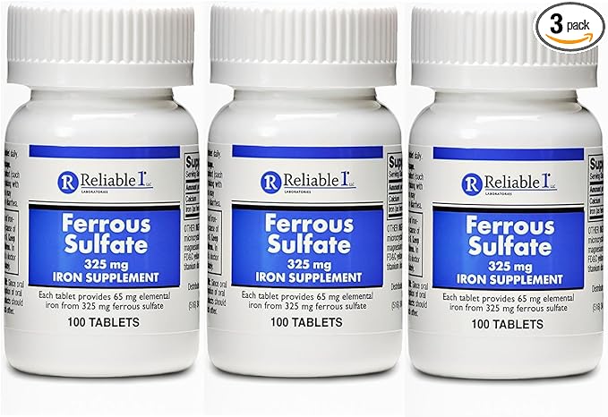 Ferrous Sulfate Iron 325 mg Generic for Feosol 100 Tablets Pack of 3