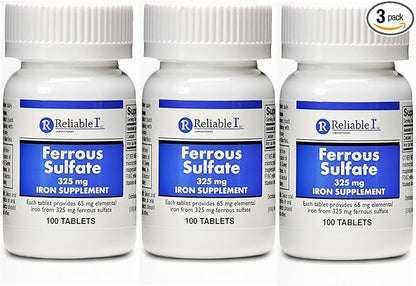 Ferrous Sulfate Iron 325 mg Generic for Feosol 100 Tablets Pack of 3