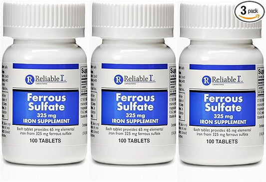 Ferrous Sulfate Iron 325 mg Generic for Feosol 100 Tablets Pack of 3