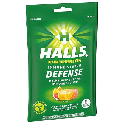HALLS Defense Assorted Citrus Vitamin C Drops, Dietary Supplement Drops, 30 Drops
