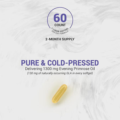 Evening Primrose Oil (1300mg) | 100% Natural from New Zealand | Non-GMO, Soy & Gluten Free, Zero Filler | 60 Softgels