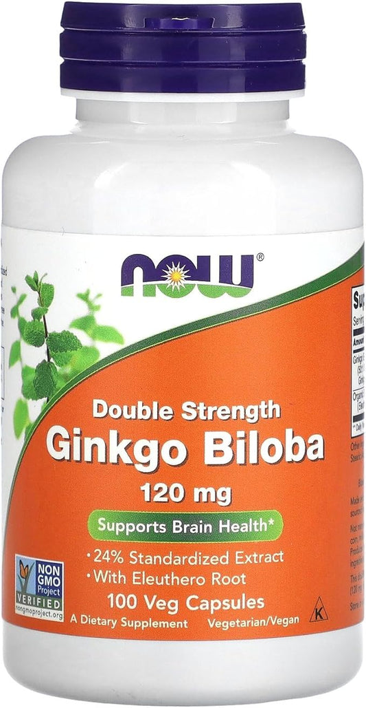 Now Foods Double Strength Ginkgo Biloba, 120 mg, 100 Veg Capsules