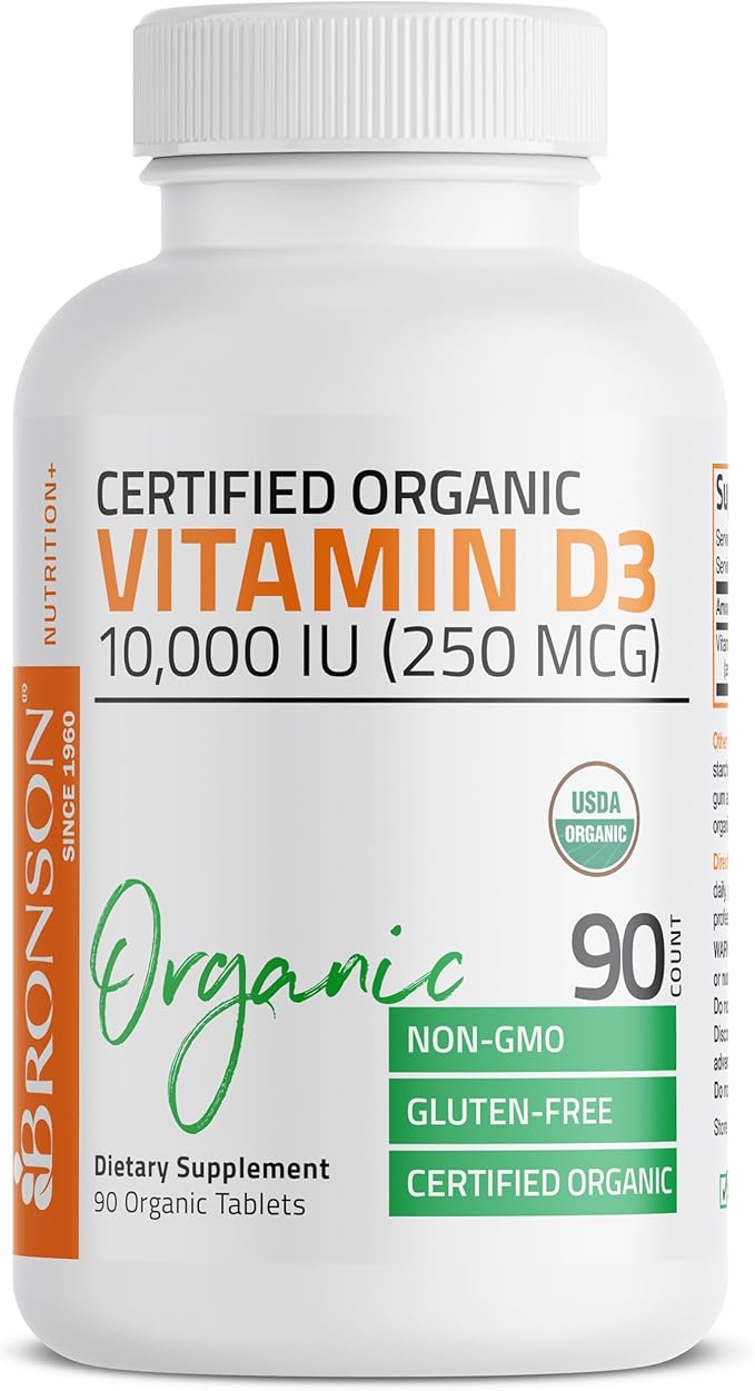 Bronson Vitamin D3 10,000 IU for Immune Support, Healthy Muscle Function & Bone Health, High Potency Organic Non-GMO Vitamin D Supplement, 90 Tablets