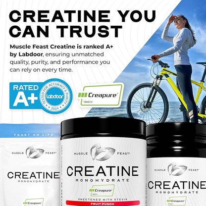 Muscle Feast Creapure Creatine Monohydrate Powder, Vegan Keto Friendly Gluten-Free Easy to Mix, Muscle Recovery Supplement and Best Creatine for Muscle Growth, Natural Watermelon, 300g