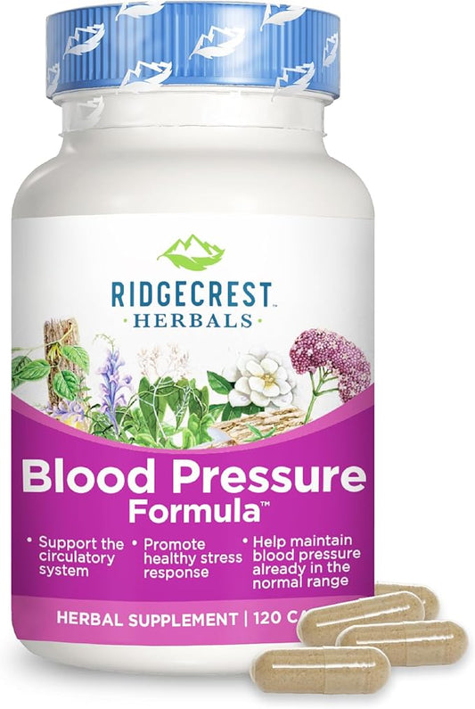 RidgeCrest Herbals Blood Pressure Herbal Formula, 12 Herbs, Poria Mushroom, Gastrodia, Gardenia, for Heart, Vascular, Circulation Health (120 Count)