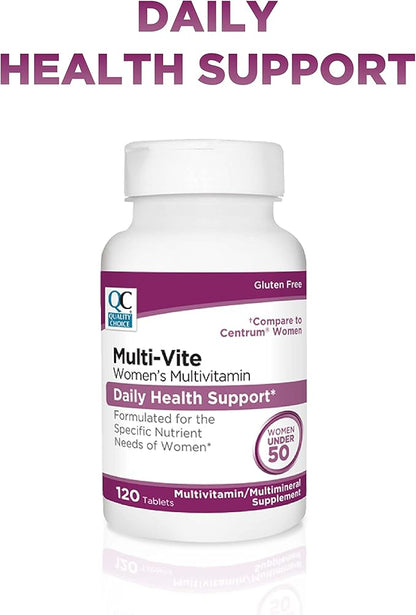 Quality Choice Womens Multi-Vite, Multivitamin Tablets for Daily Health Support Formulated for Women Under 50 in 120 Count Bottles