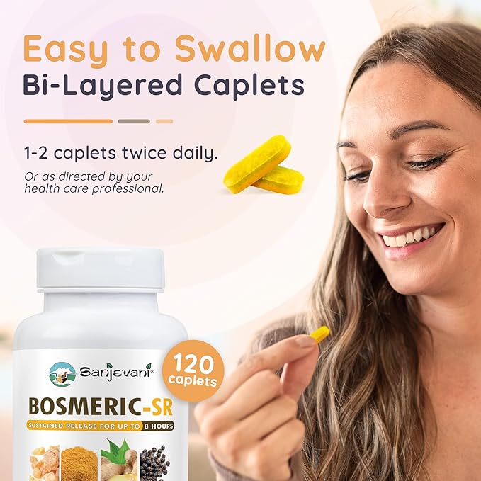 Joint Support Supplement, Potent Blend of Turmeric Curcumin with Black Pepper, Boswellia Extract & Ginger, Fast-Acting Joint Supplement, 8-Hour Sustained Release, 120 Caplets - Sanjevani