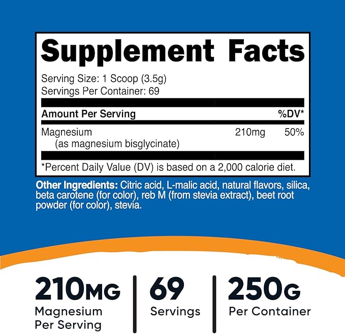 Nutricost Magnesium Glycinate Powder (Peach Mango, 250 Grams) - Magnesium Glycinate (as Bisglycinate)