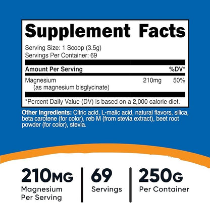 Nutricost Magnesium Glycinate Powder (Peach Mango, 250 Grams) - Magnesium Glycinate (as Bisglycinate)